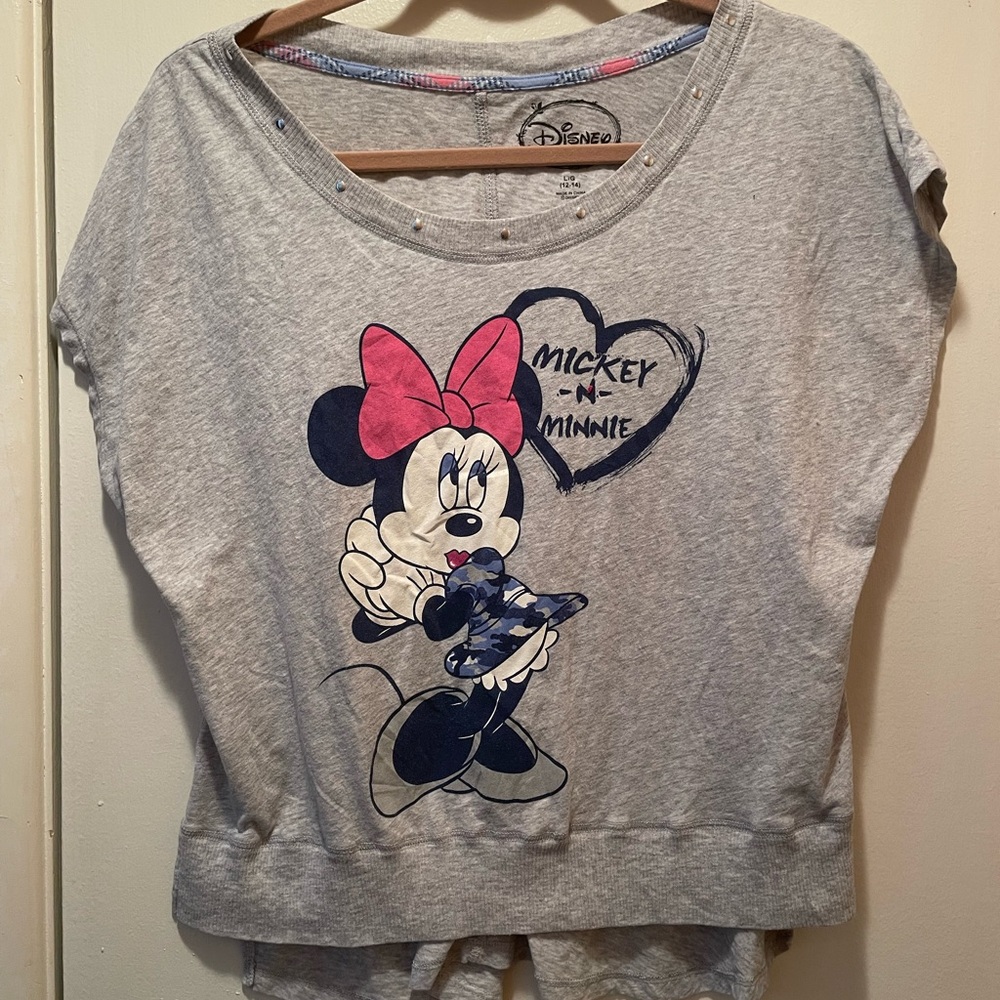 Disney Girls Minnie Mouse Studded Heather Gray High-Low Graphic Top Large 12/14